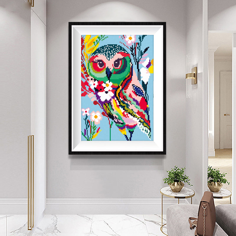 Colorful Owl in Bloom Diamond Painting Kit – Full Drill Floral Nature Art JM3016