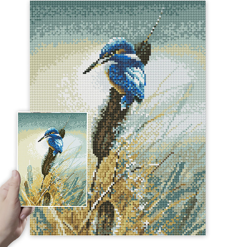 Kingfisher on Reed Diamond Painting Kit – Full Drill Serene Wildlife Nature Art JX18
