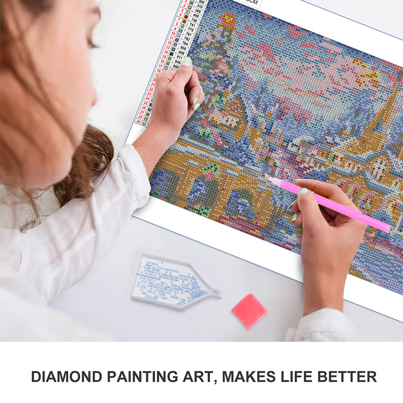 Christmas Village Diamond Painting Kit – Full Drill Winter Snow Town Art JM3030