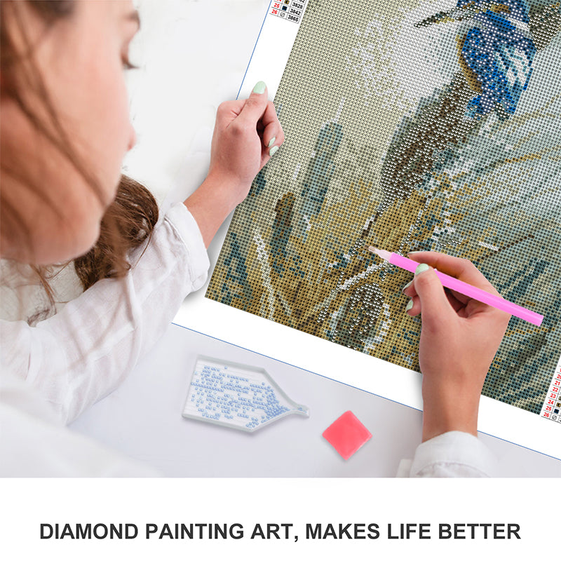 Kingfisher on Reed Diamond Painting Kit – Full Drill Serene Wildlife Nature Art JX18