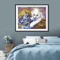 White Kitten with Bluebells Diamond Painting Kit – Full Drill Cute Cat Floral Art JX74
