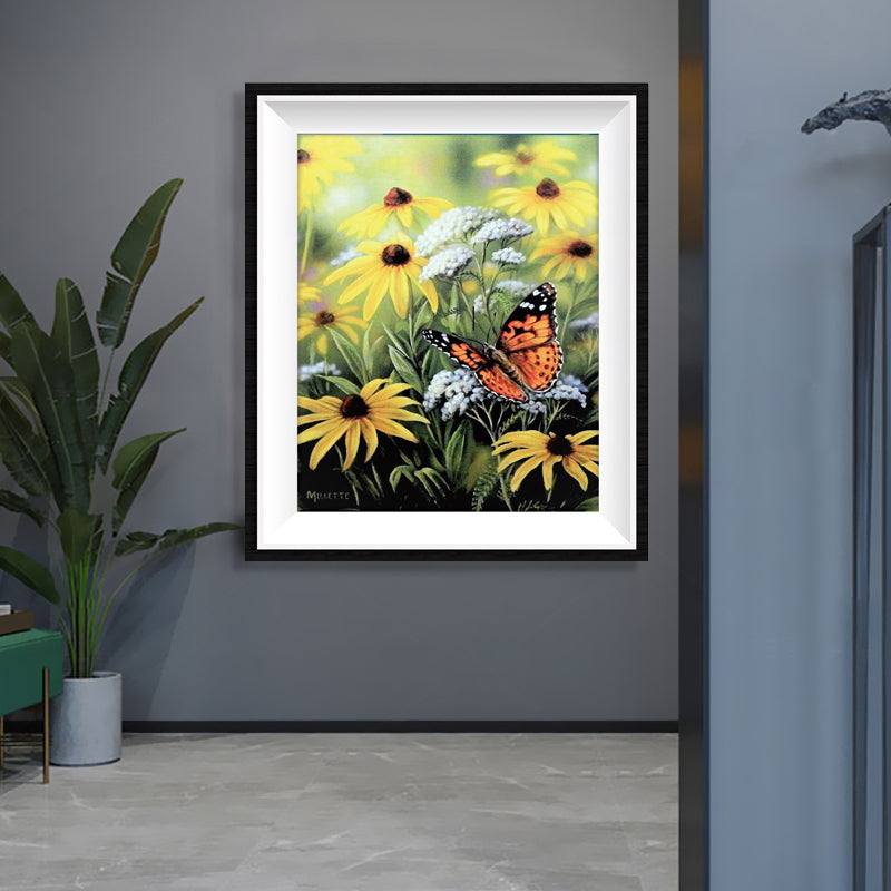 Butterfly in Black-Eyed Susan Garden Diamond Painting Kit – Full Drill Floral Nature Art JX71