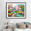 Spring Garden Cottage Diamond Painting Kit – Full Drill Cherry Blossom Landscape Art JM3031