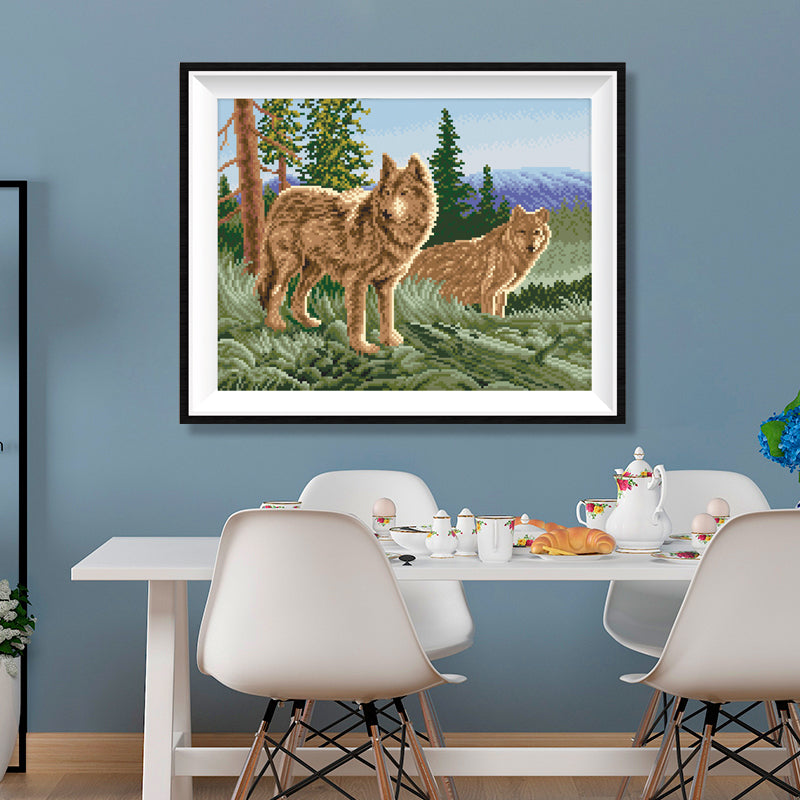 Two Wolves in the Forest Diamond Painting Kit – Full Drill Realistic Wildlife Art JX69