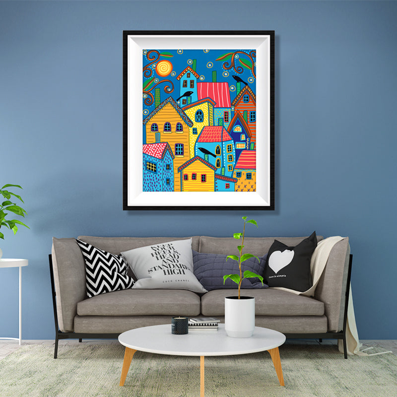 Bohemian Colorful Town Diamond Painting Kit – Full Drill Folk Art Night Sky JM3042