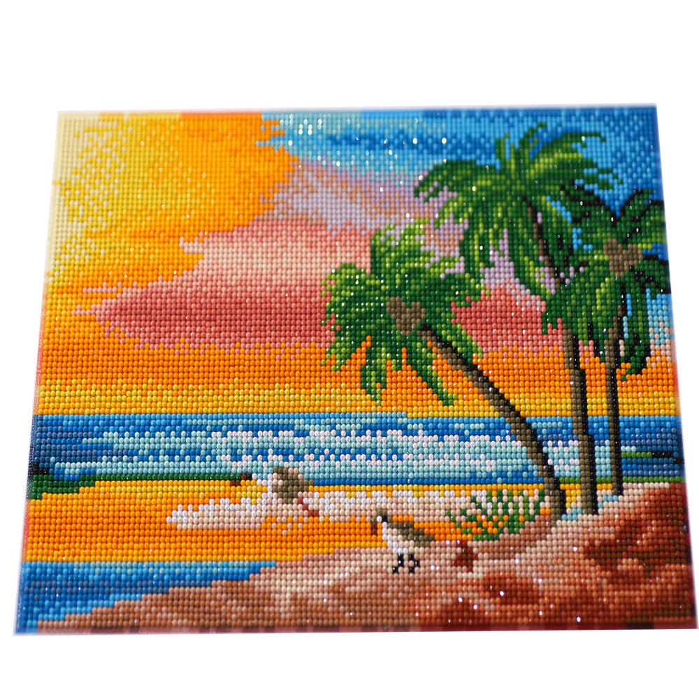 Tropical Beach Sunset Diamond Painting Kit – Full Drill Ocean Palm Tree Art JX59