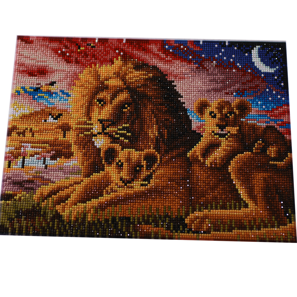 Lion Family Diamond Painting Kit – Full Drill African Sunset Wildlife Art JX57