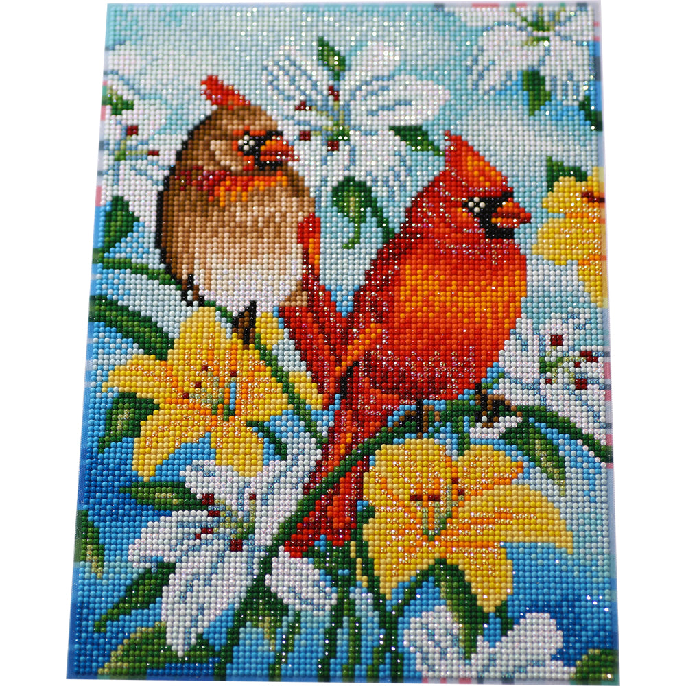Cardinal Birds in Bloom Diamond Painting Kit – Full Drill Colorful Nature Art JM3027