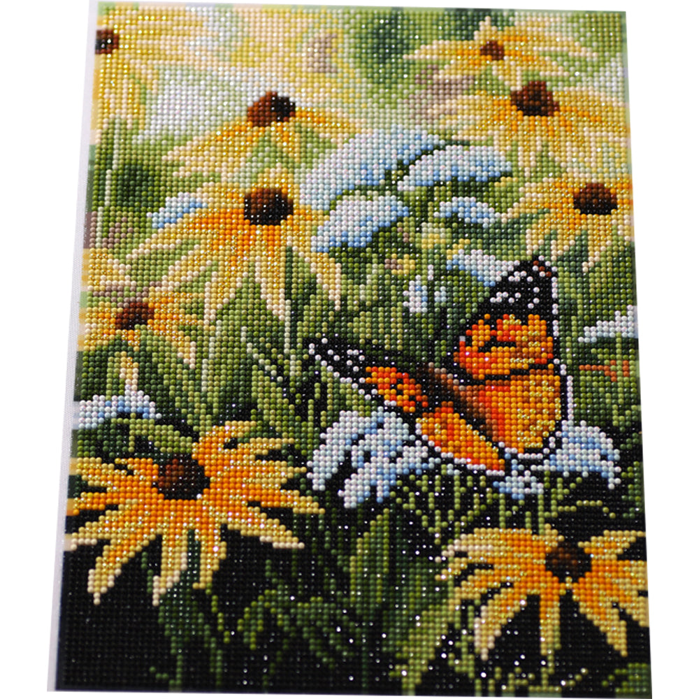 Butterfly in Black-Eyed Susan Garden Diamond Painting Kit – Full Drill Floral Nature Art JX71