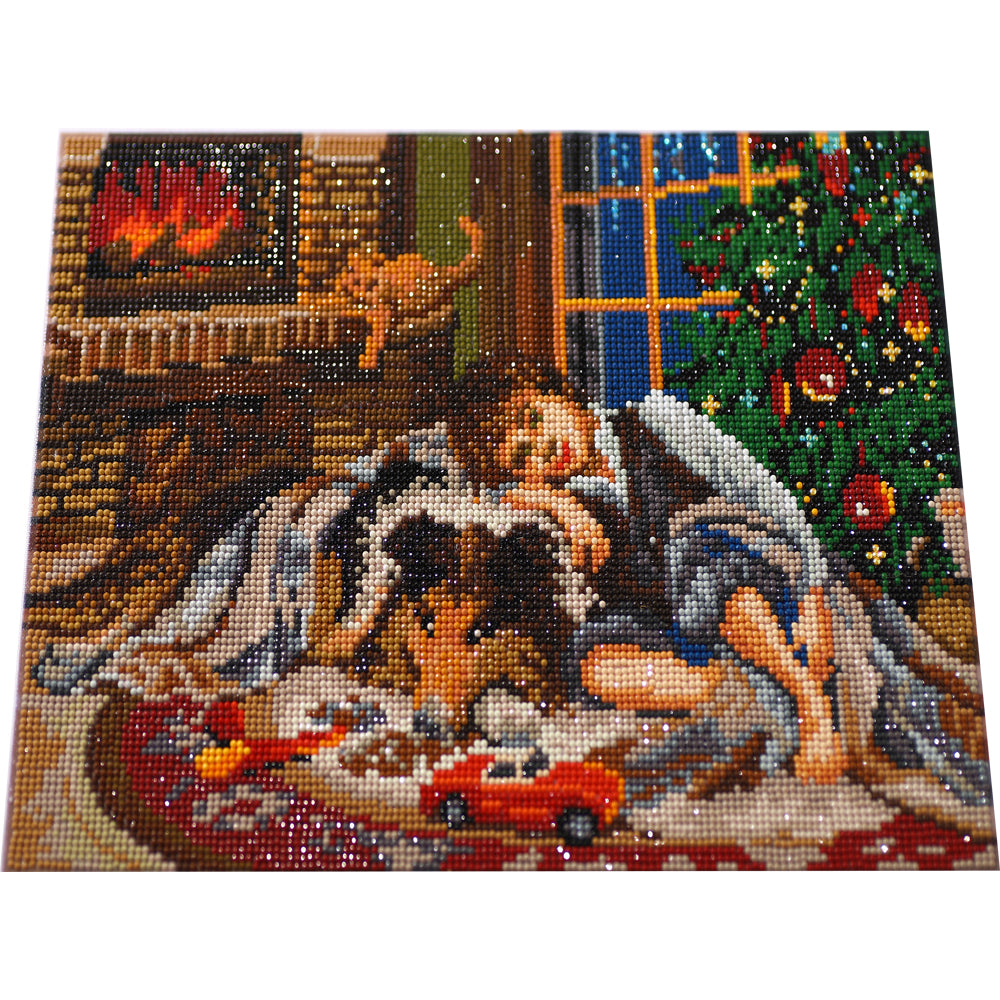 Christmas Fireside Dream Diamond Painting Kit – Child & Collie Dog JX68