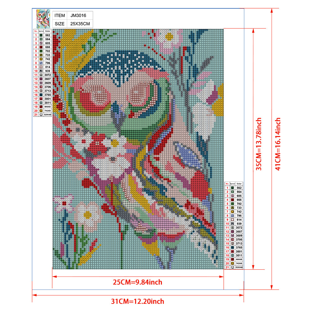 Colorful Owl in Bloom Diamond Painting Kit – Full Drill Floral Nature Art JM3016