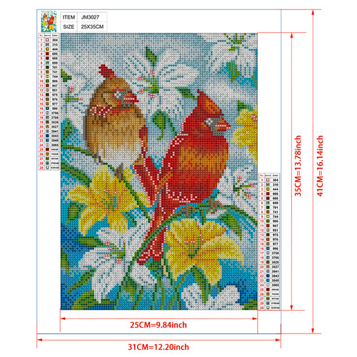 Cardinal Birds in Bloom Diamond Painting Kit – Full Drill Colorful Nature Art JM3027
