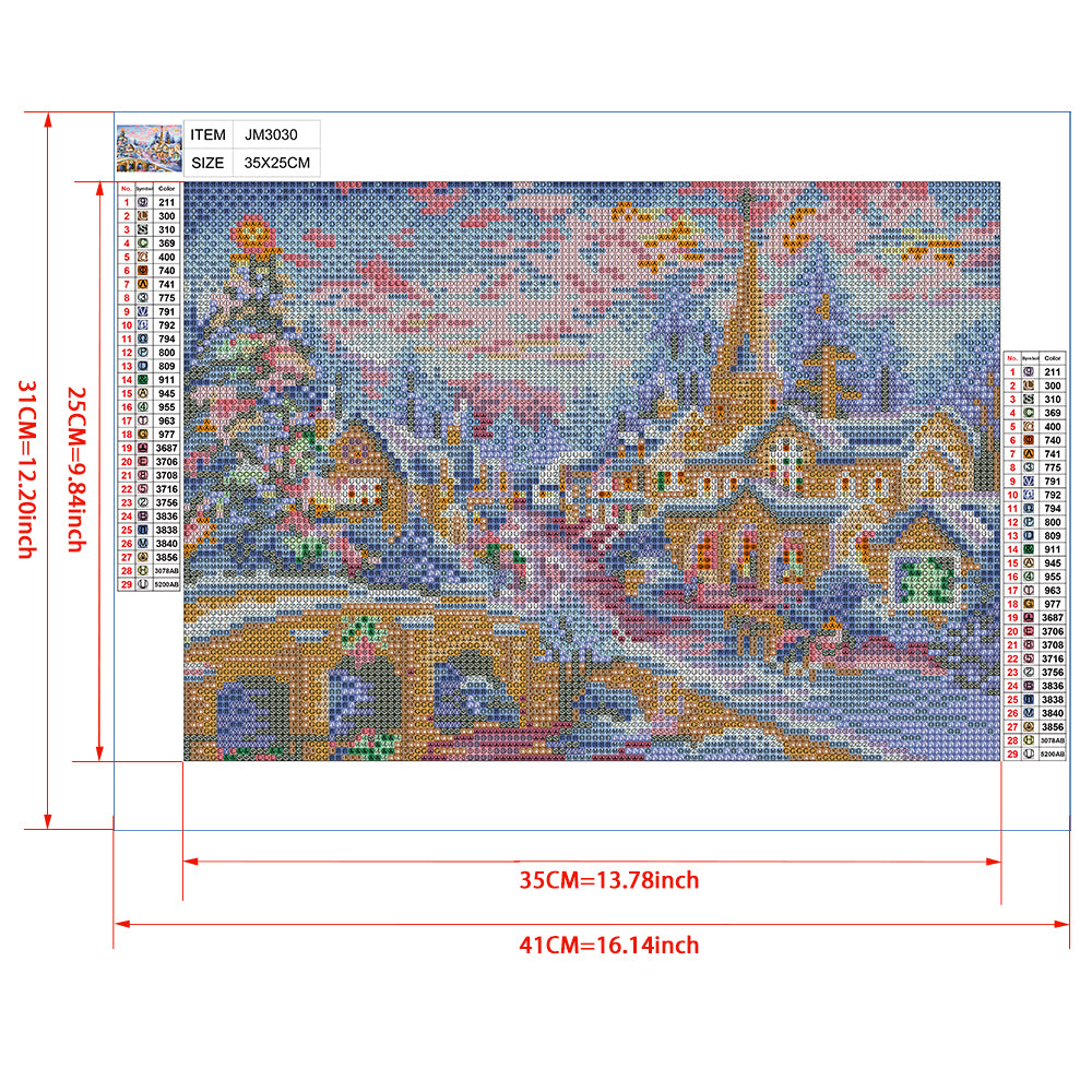 Christmas Village Diamond Painting Kit – Full Drill Winter Snow Town Art JM3030