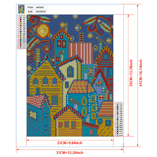 Bohemian Colorful Town Diamond Painting Kit – Full Drill Folk Art Night Sky JM3042