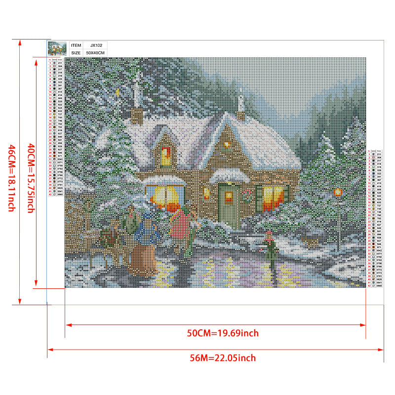 Christmas Homecoming Diamond Painting Kit – Snowy Log Cabin with Glowing Windows, Horse Carriage & Family Reunion JX102