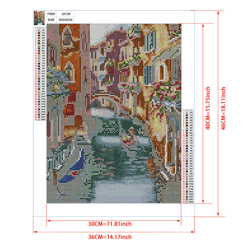 Venice Canal Diamond Painting Kit – Gondola & Colorful Waterway Street Scene JX129