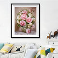 Classic Pink Rose Bouquet Diamond Painting Kit – Vintage Floral Still Life with White Roses & Ceramic Vase JX13
