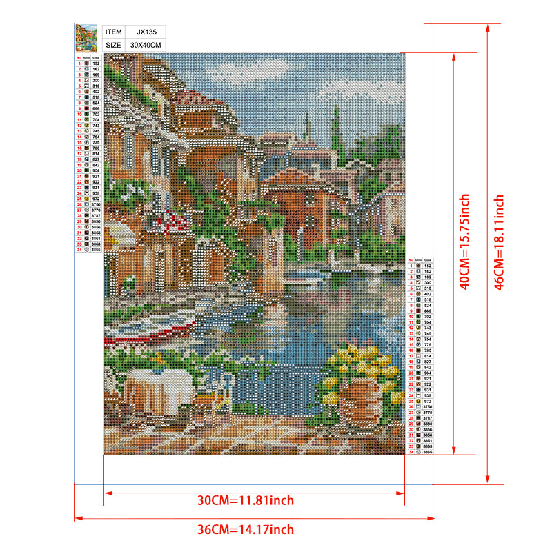 Cinque Terre Harbor Diamond Painting Kit – Colorful Italian Fishing Village with Boats & Blue Bay JX135