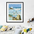 Rocky Coast Seagulls Diamond Painting Kit – Crashing Waves on Sea Rocks with Seagulls in Flight & Blue Ocean Sky JX154