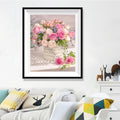 Musical Rose Bouquet Diamond Painting Kit – Pink Roses & Forget-Me-Nots in Sheet Music Vase with Ivy JX16