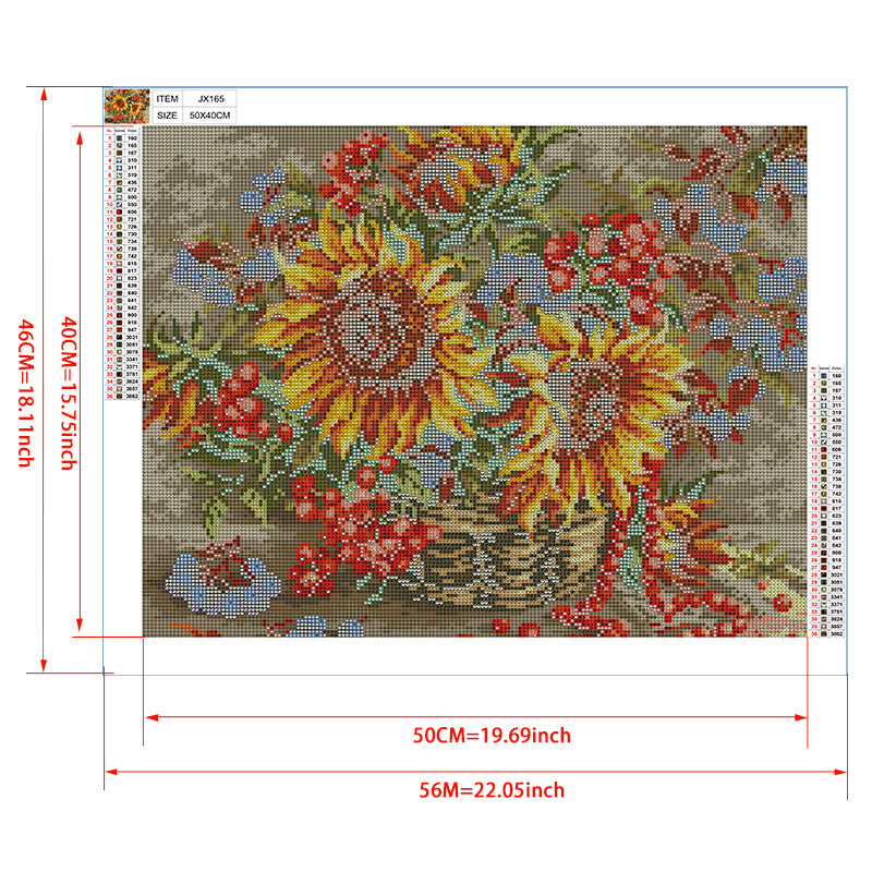 Sunflower & Wild Berries Diamond Painting Kit — 5D Full Drill Floral Mosaic Art JX165