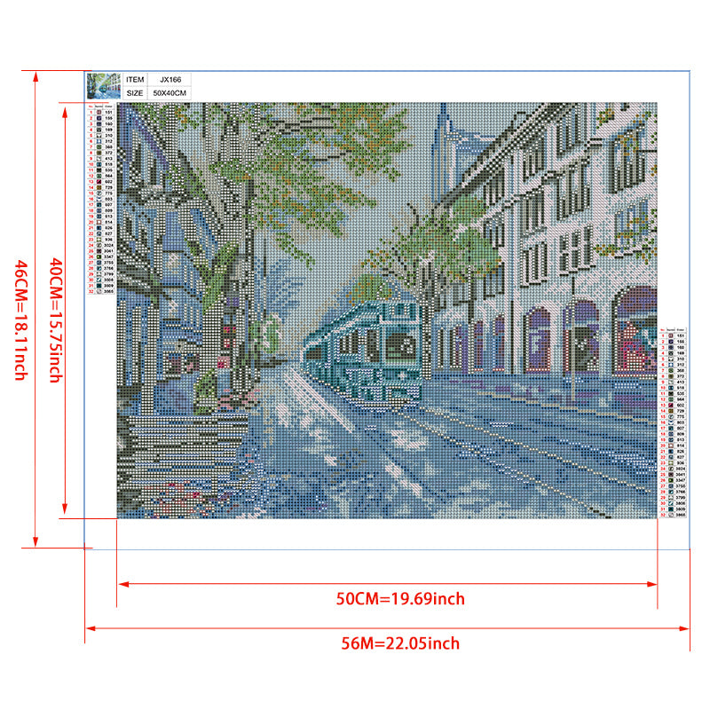 European Tram Street Diamond Painting Kit — 5D Full Drill City Landscape Mosaic Art JX166