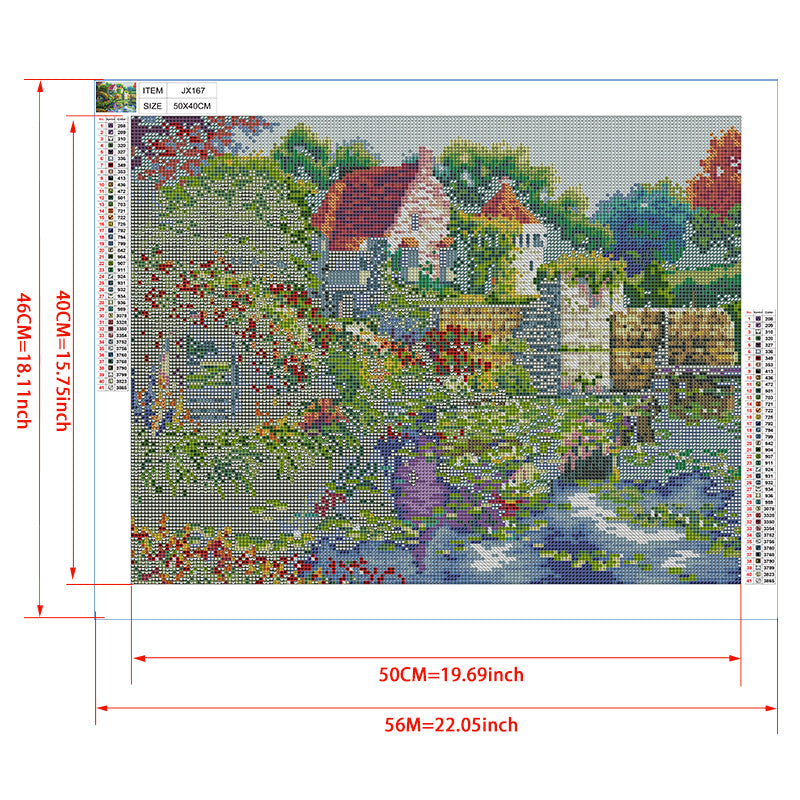 English Castle Garden Diamond Painting Kit — 5D Full Drill Countryside Cottage Mosaic Art JX167