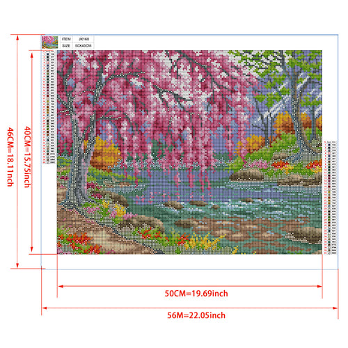 Cherry Blossom Stream Diamond Painting Kit — 5D Full Drill Spring Landscape Mosaic Art JX168