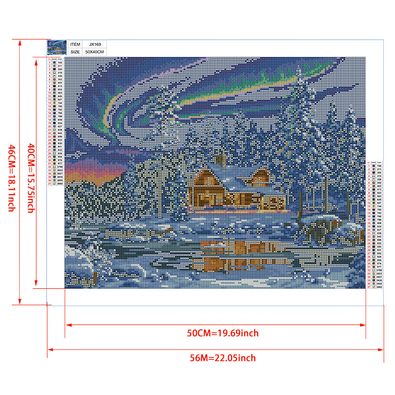 Aurora Borealis Cabin Diamond Painting Kit — 5D Full Drill Winter Night Landscape Mosaic Art JX169