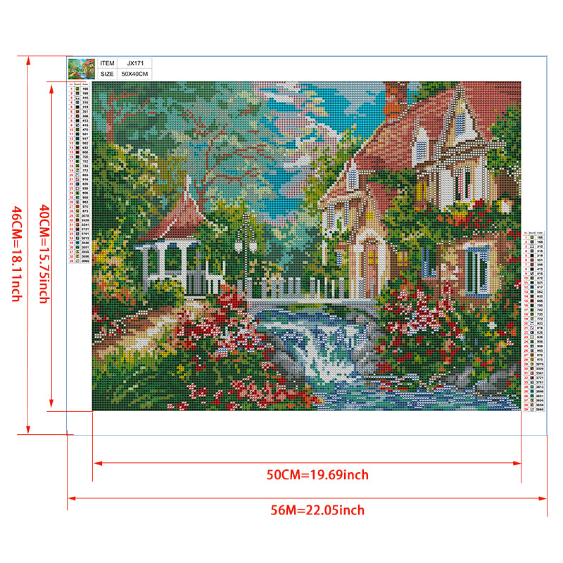 French Cottage Garden Diamond Painting Kit — 5D Full Drill Countryside Landscape Mosaic Art JX171
