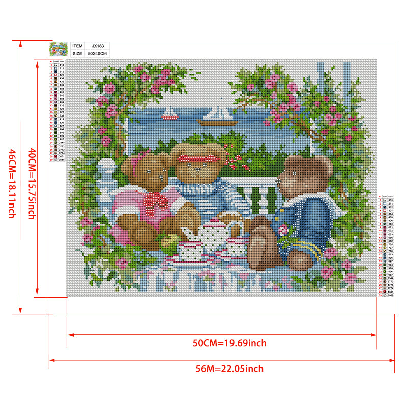 Teddy Bear Tea Party Diamond Painting Kit — 5D Full Drill Cute Bear Garden Mosaic Art JX183