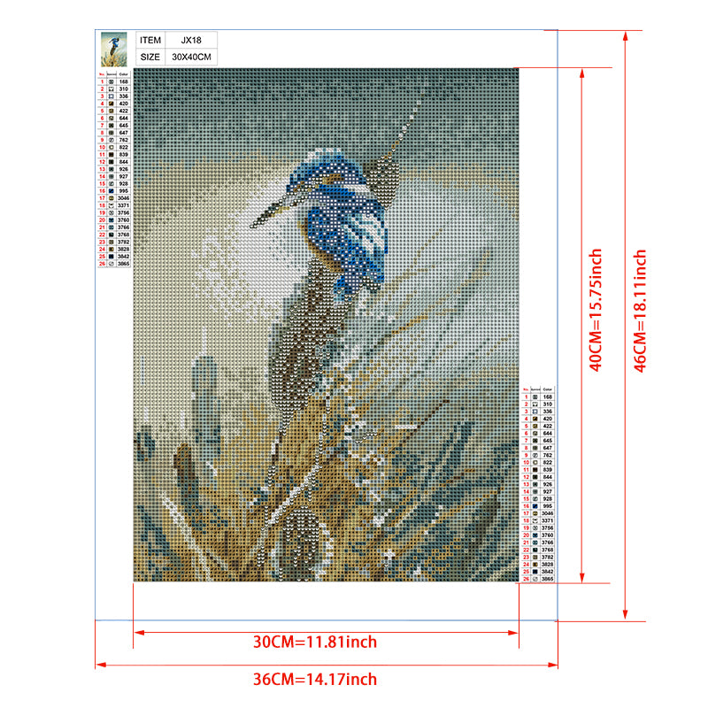 Kingfisher on Reed Diamond Painting Kit – Full Drill Serene Wildlife Nature Art JX18