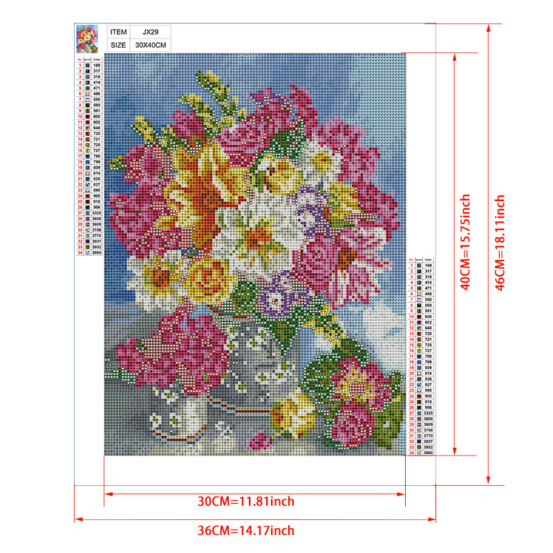 Spring Mixed Bouquet in Glass Vase Diamond Painting Kit – Full Drill Colorful Floral Art JX29