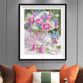 Pink Roses & Hyacinths in Heart Vase Diamond Painting Kit – Full Drill Romantic Floral Art JX30