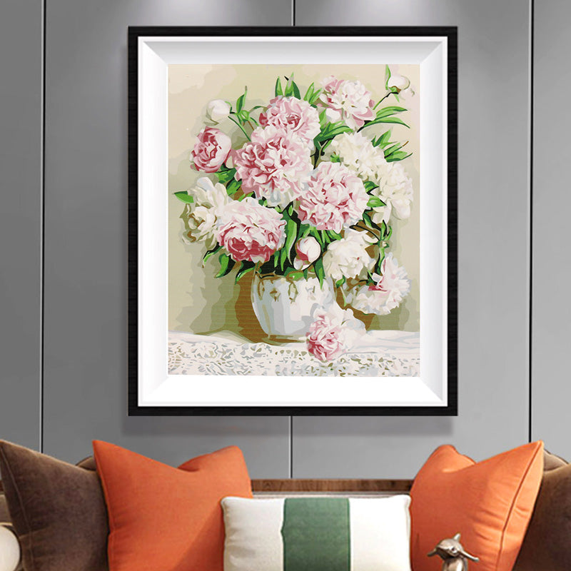 White Peonies in Porcelain Pitcher Diamond Painting Kit – Full Drill Elegant Floral Still Life Art JX31
