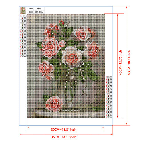 Bicolor Roses in Glass Vase Diamond Painting Kit – Full Drill Elegant Floral Still Life Art JX34