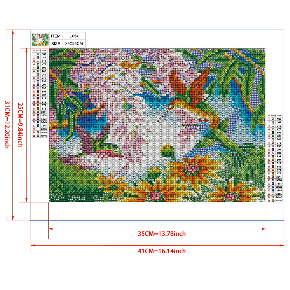 Hummingbirds in Flower Garden Diamond Painting Kit – Full Drill Colorful Nature Art JX54