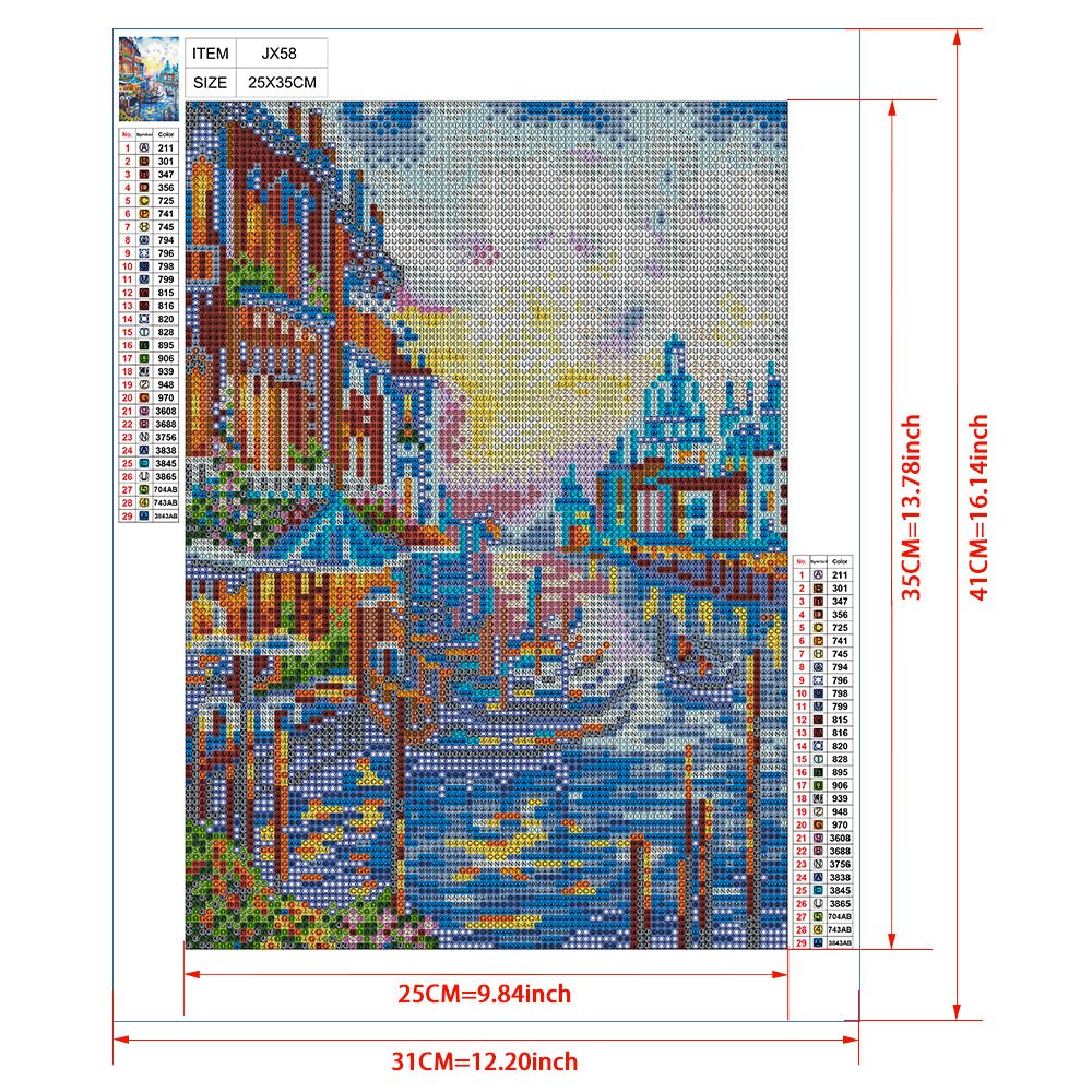 Venice Canal at Dusk Diamond Painting Kit – Full Drill Romantic Cityscape Art JX58