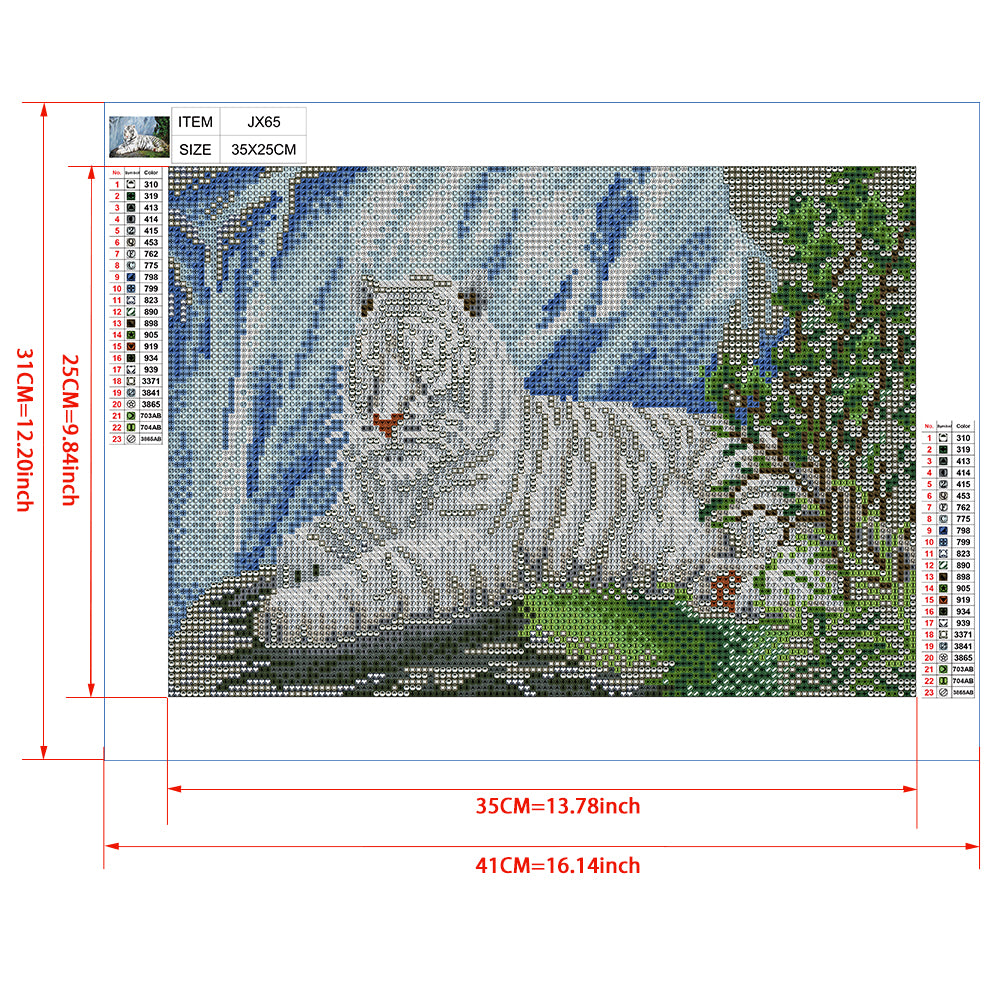 White Tiger by the Waterfall Diamond Painting Kit – Full Drill Majestic Wildlife Art JX65
