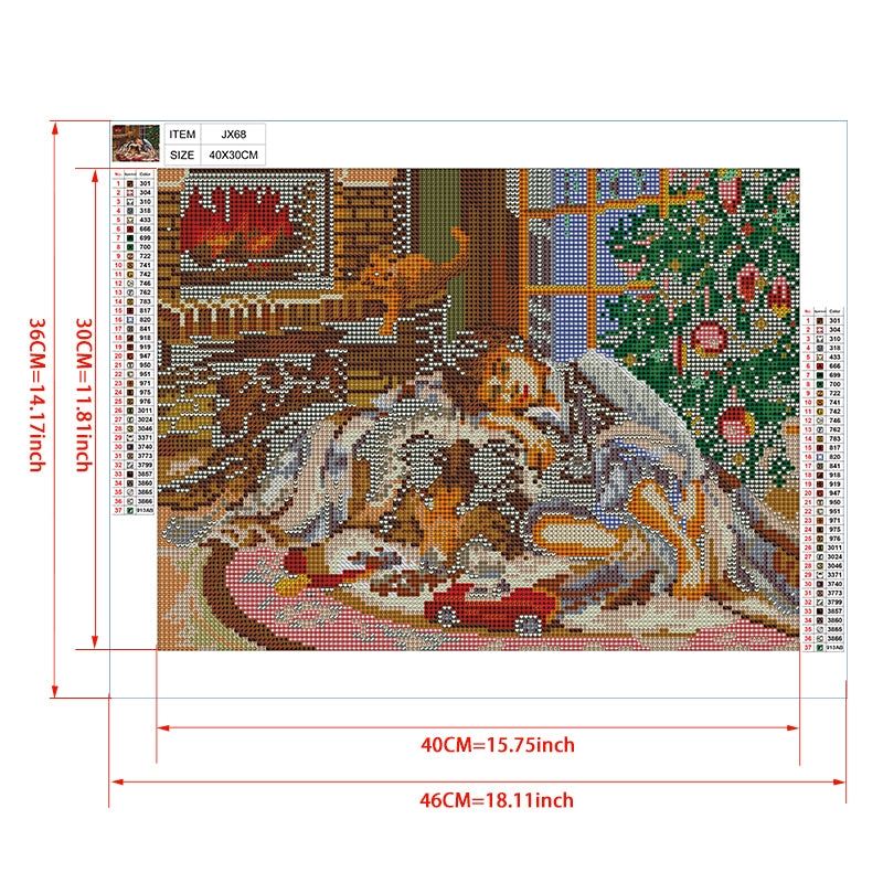 Christmas Fireside Dream Diamond Painting Kit – Child & Collie Dog JX68