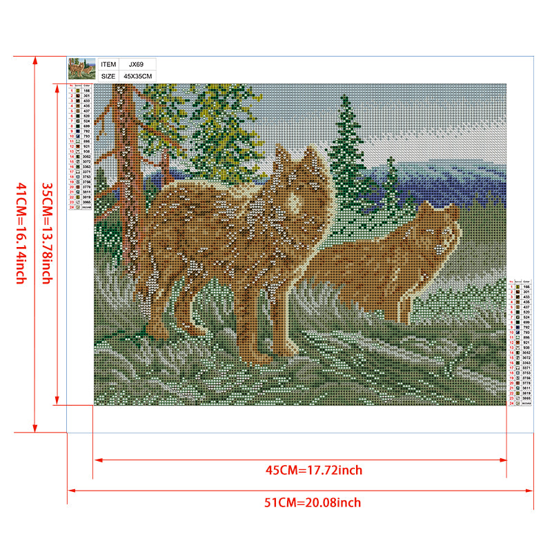 Two Wolves in the Forest Diamond Painting Kit – Full Drill Realistic Wildlife Art JX69