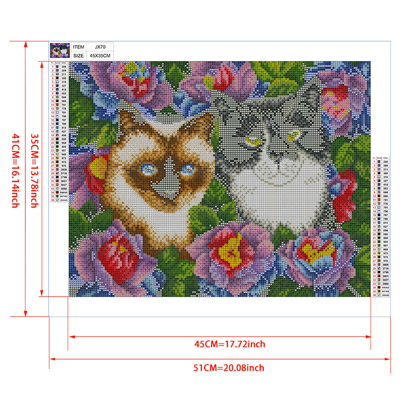 Two Cats in Peony Garden Diamond Painting Kit – Full Drill Floral Cat Art JX70