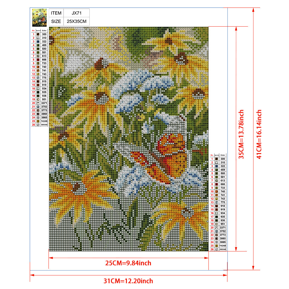 Butterfly in Black-Eyed Susan Garden Diamond Painting Kit – Full Drill Floral Nature Art JX71