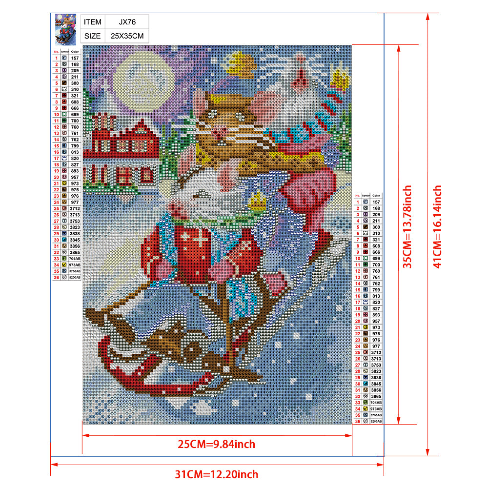 Christmas Mice Sledding Diamond Painting Kit – Full Drill Cute Holiday Winter Art JX76
