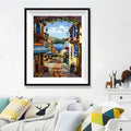 Italian Lake Village Ristorante Diamond Painting Kit – Cobblestone Street with Flower Arch, Lake View & Local Life JX89