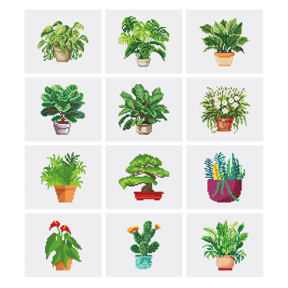 Mini Diamond Painting Kit - Full Drill Green Plants 12pcs