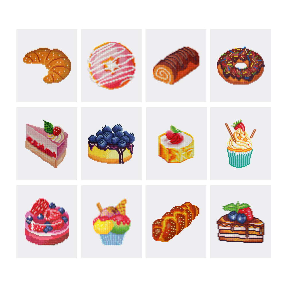 Mini Diamond Painting Kit - Full Drill Cakes & Desserts 12pcs