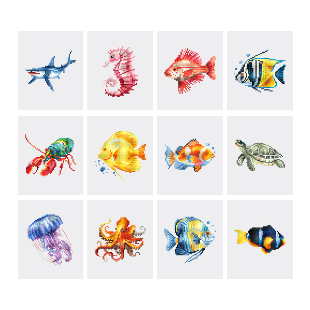 Mini Diamond Painting Kit - Full Drill Marine Animals 12pcs