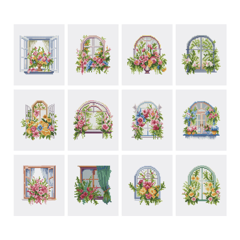 Mini Diamond Painting Kit - Full Drill Flowers On The Windowsill 12pcs