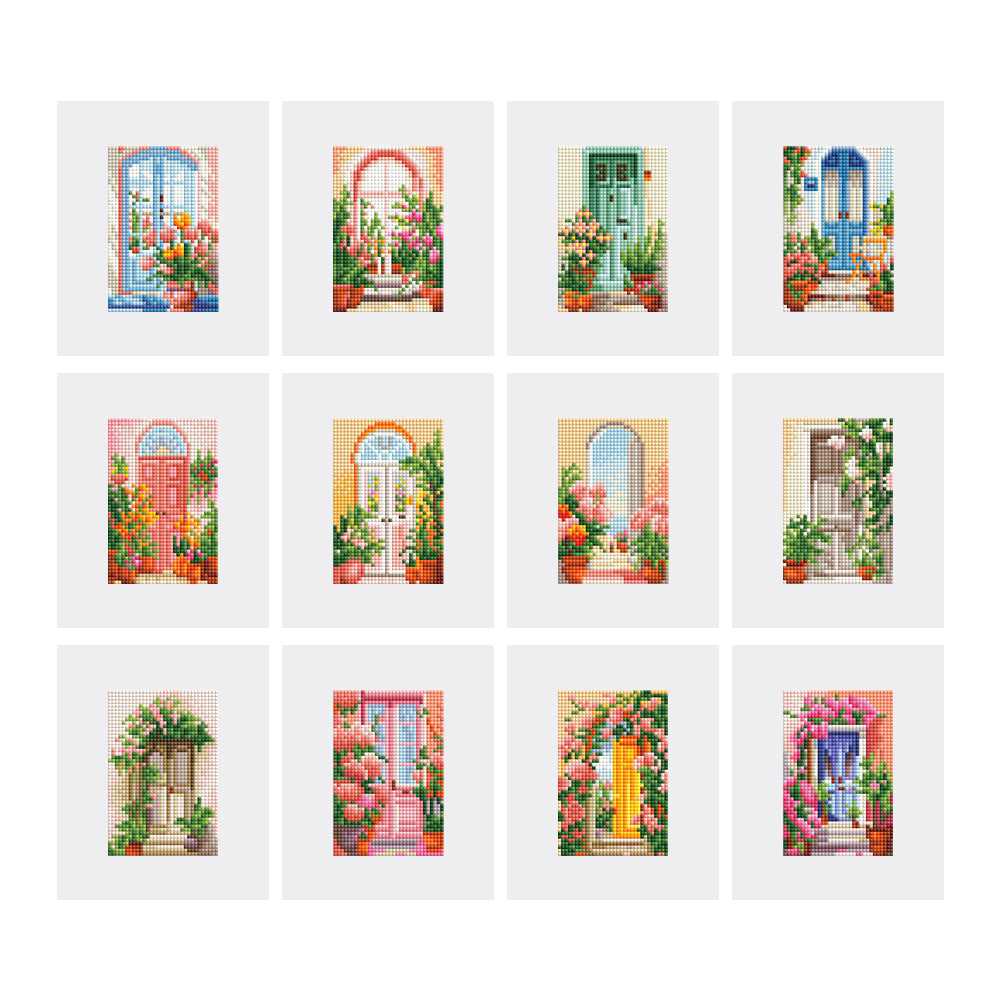 Mini Diamond Painting Kit - Full Drill Flowers At The Door 12pcs